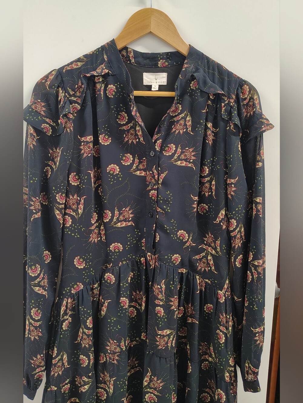 Lost + Wander WhimsiGoth Black Floral LS Prairie Dress NWOT Sz S